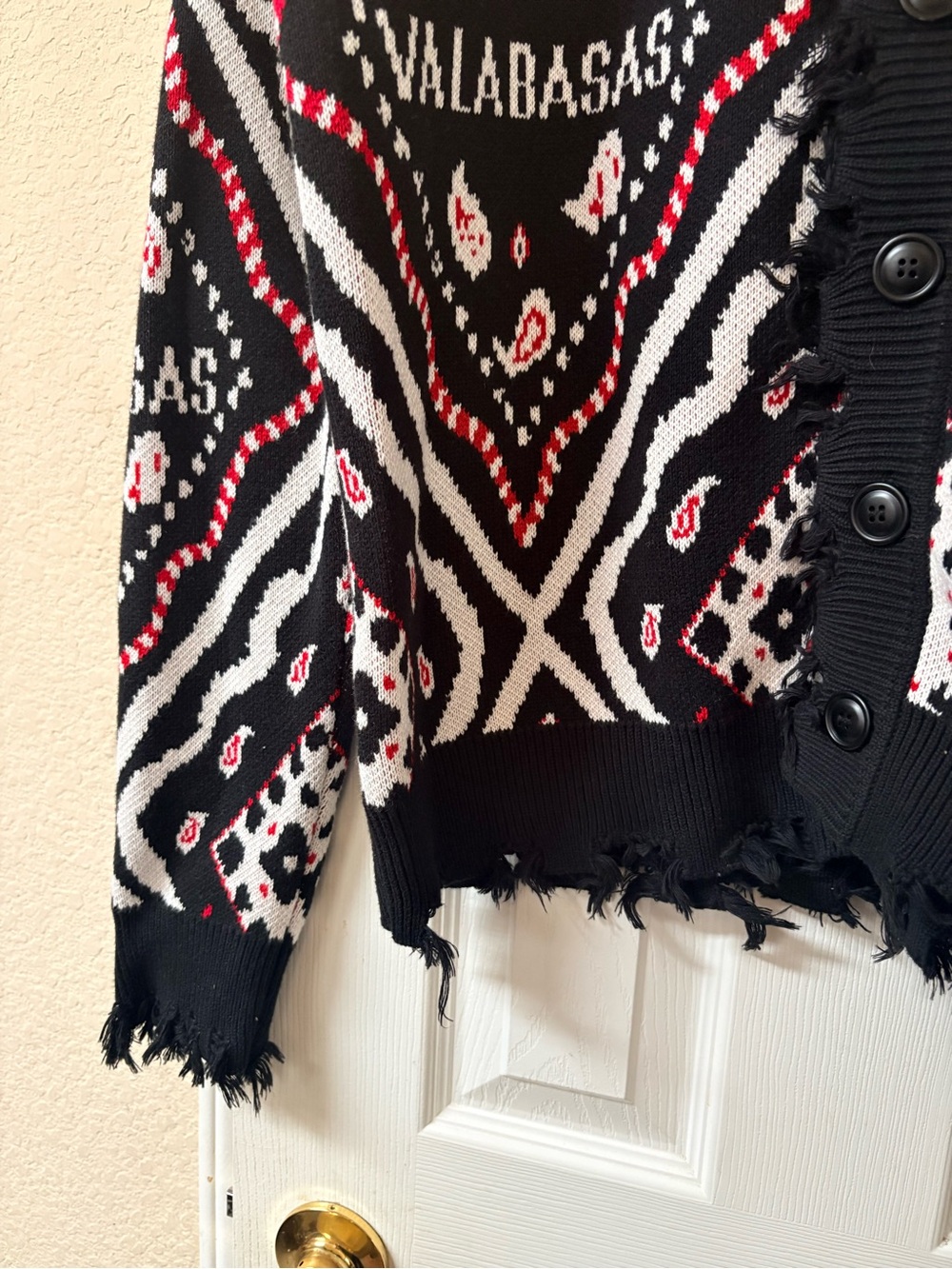 Valabasas The Pledge Cardigan Sweater Black Red White Streetwear NWT Medium - Picture 5 of 15